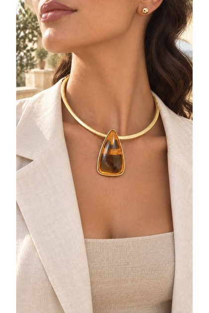Diva Charm Kehribar Renk Choker Kolye