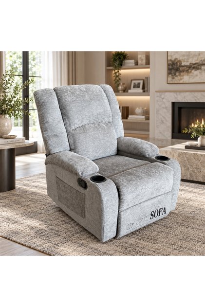 Rocking and Swivel Recliner Chair with Modern and Elegant Design with Cup Holders - Grey