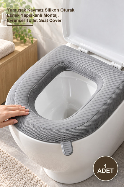 1 Adet Silikon Klozet Tuvalet Kılıfı – Yumuşak Kaymaz Silikon Oturak, Esnek Yapışkanlı Montaj, Evrensel Toilet Seat Cover