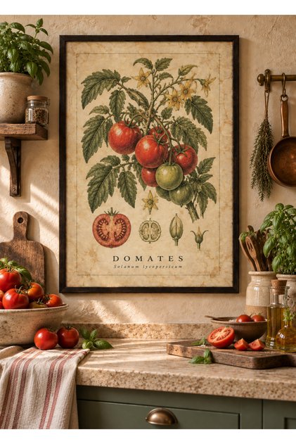 Vintage Botanik Tablo – Çerçeve Görünümlü MDF Meyve ve Sebze Temalı Retro Mutfak Duvar Dekoru