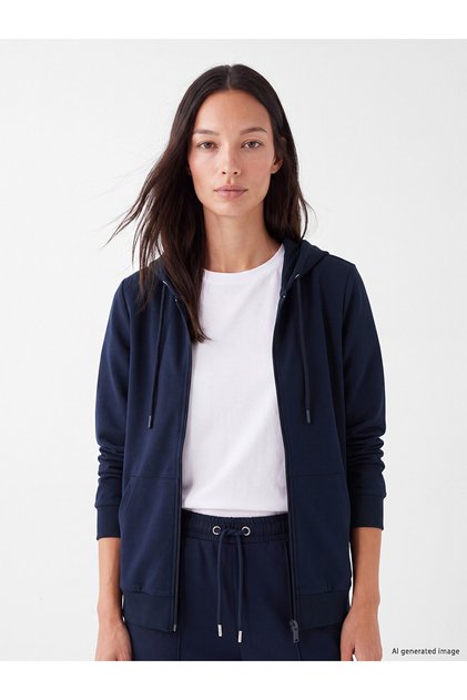 Alita City Farkıyla Lcw Everyday Navy Blue 2 Thread Plain Standard & Regular Women's Zippered Sweatshirt
