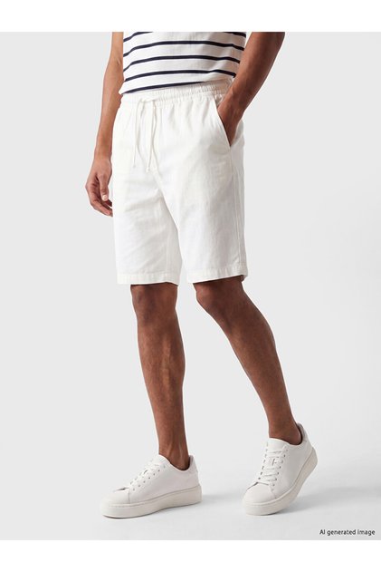 Vizyon New Season White Regular Fit Linen Look Men's Shorts