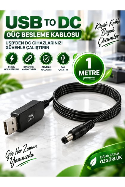 1 METRE USB TO DC 5.5X2.5MM 5V TO 12V VOLTAJ YÜKSELTİCİ STEP UP GÜÇ KABLOSU