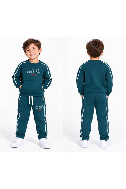 Boy's Crew Neck Printed Basic Tracksuit Set