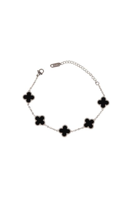 Unisex Stainless Steel Double-Sided Clover Bracelet - Tarnish Resistant - 17+5 cm Length