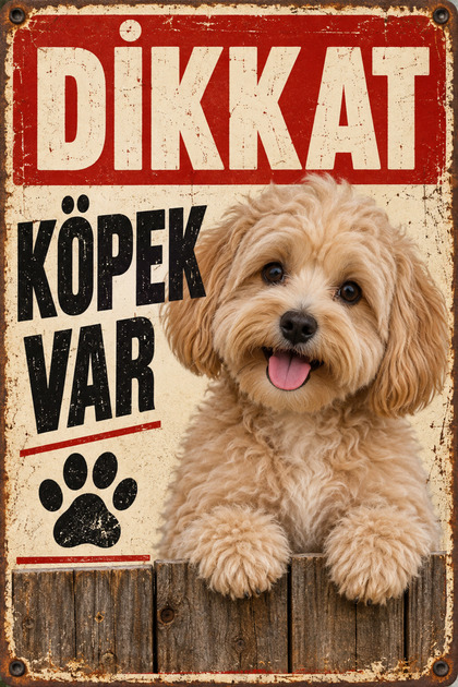Maltipoo Caution Dog Present Retro Metal Wall Sign Decorative Warning Sign 15X20 cm