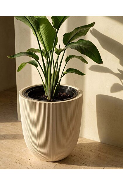Palmiye Saksı 3 NO 30 L Kum Beji Büyük Boy Drenajlı UV Dayanımlı PP İç ve Dış Mekan Saksı 37x37,5 cm