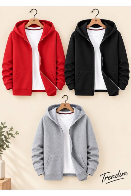 3-Piece Hooded Unisex Zippered Sweatshirt/Cardigan Suitable for Winter and Seasonal Use