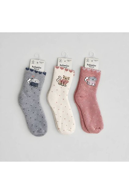 Katonya Cat Cotton Towel Girls' Socks – Pack of 3