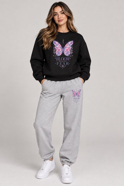Women's Oversize Floral Butterfly Printed Winter Sweatshirt & Seasonal Tracksuit Set Bloom Ferar Printed