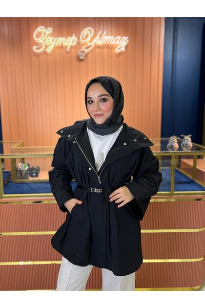 High Collar Trench Coat Black
