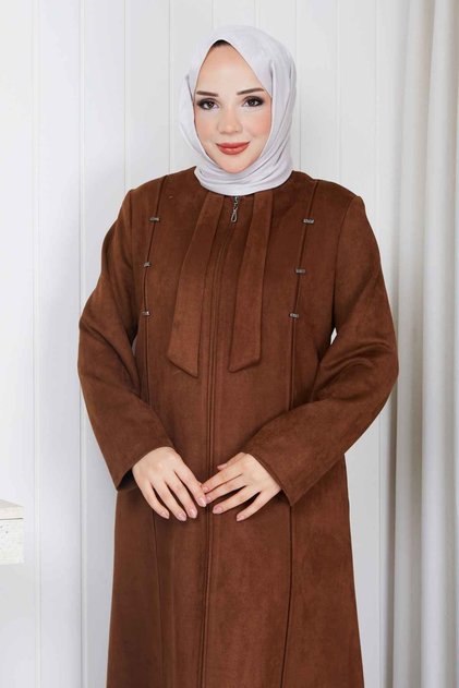 Kravat detaylı Süet Kadın Mont 437 -Taba