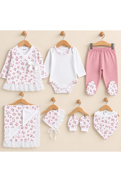 🌸 Hospital Release 7-Piece Newborn Set – 100% Cotton