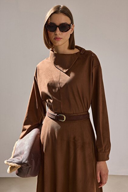 Asymmetric Collar Suede Tunic