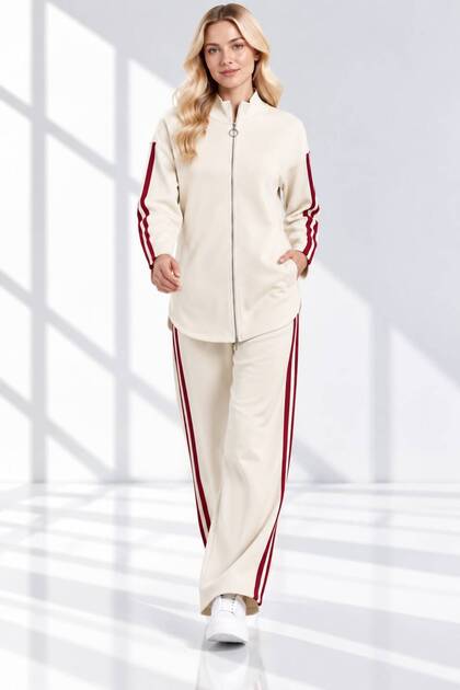 Women's 2-Piece Knitwear Set with Sleeve Stripes