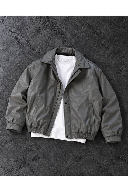 Oversize Deri Bomber Ceket