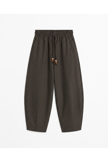 Green Elastic Waist Piti Checkered Trousers