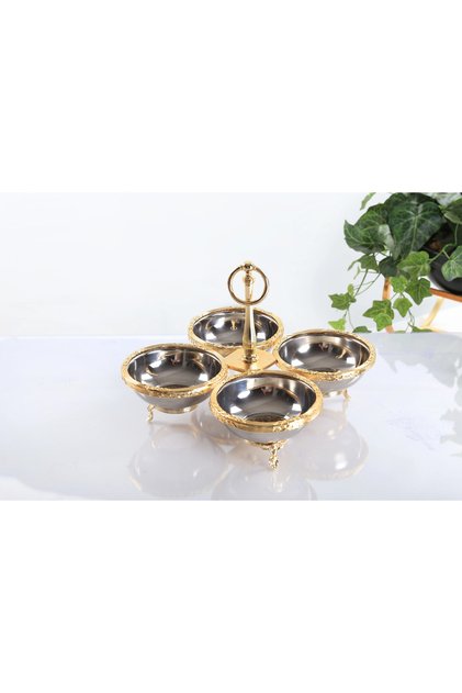 Gold Framed Four-Compartment Stainless Steel Snack Bowl