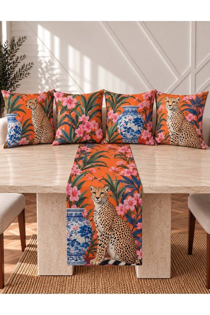 Suede Fabric, Double-Sided Printed 5-Piece Combination Throw Pillow Cover and Runner Set