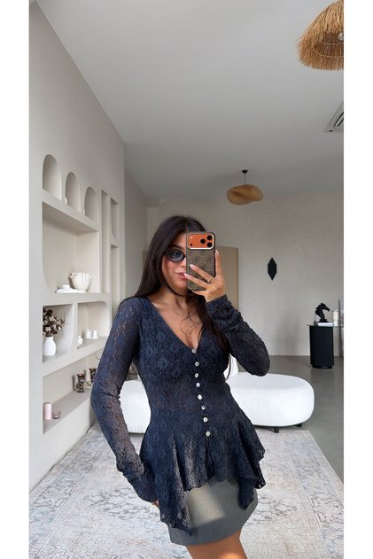 Navy Blue Premium Lace Blouse