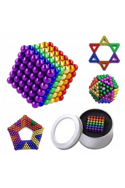 Set 512 bile magnetice 5 mm, bile magnetice curcubeu, joc creativ, cutie metalică