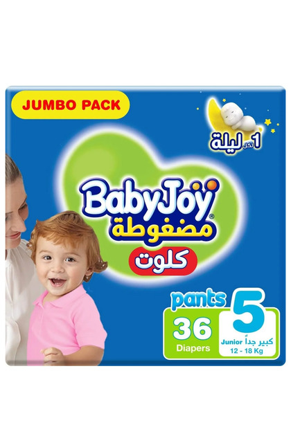 بيبي جوي كلوت، مقاس 5، جونيور، 12-18 كجم، عبوة جامبو، 36 حفاضة