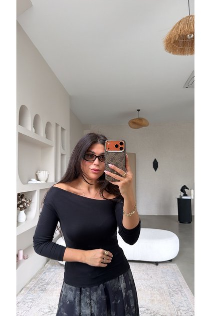 Black Imported Modal Fabric Off-Shoulder Blouse