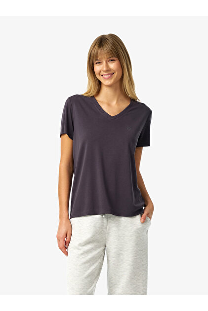 Kadın V Yaka T-Shirt 60671 - Antrasit