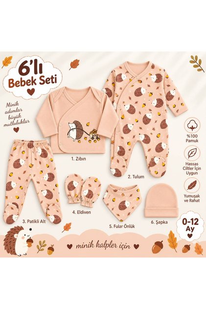 6 Piece Baby Outfit and Top-Bottom Set (Limited Stock for Our Customers) Salmon Color