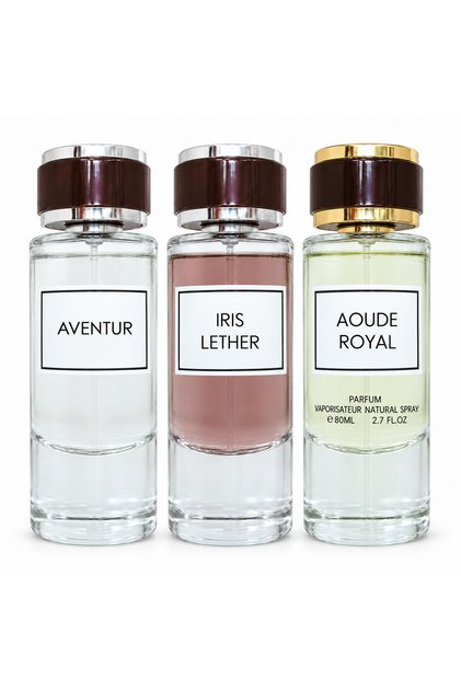Perfume Combo Set of 3 x 80ml Aventur, Iris Lether & Aoude Royal, Signature Long Lasting Scent Collection