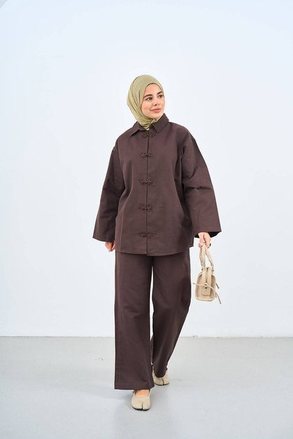Women's Premium Gabardine Suit with Trousers - Brown
