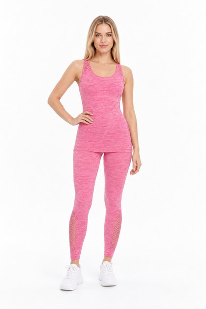 Women's Seamless Gathering Sports Athlete Top and Bottom Fitness Set-18090