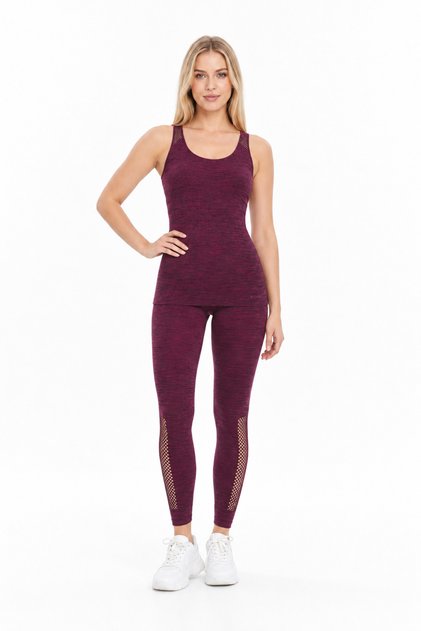 Women's Seamless Gathering Sports Athlete Top and Bottom Fitness Set-18090
