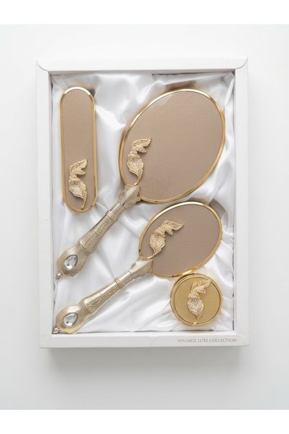 Luxury Brooch Bridal Set Gold Mirror Comb Set