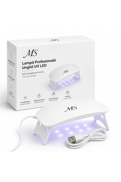 Lampă UV LED pentru unghii, pliabilă, alimentată prin USB, oprire automată după 60 de secunde, pentru ojă semipermanentă și gel, albă.