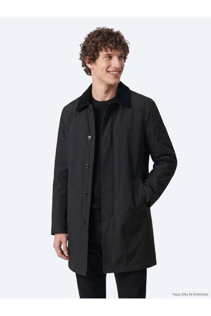 Black Regular Fit Shirt Collar Casual Woven Top Coat
