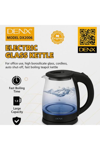 غلاية كهربائية زجاجية DX2006 سعة 1.8 لتر - 1500 واط، إيقاف تشغيل تلقائي، متعددة الوظائف