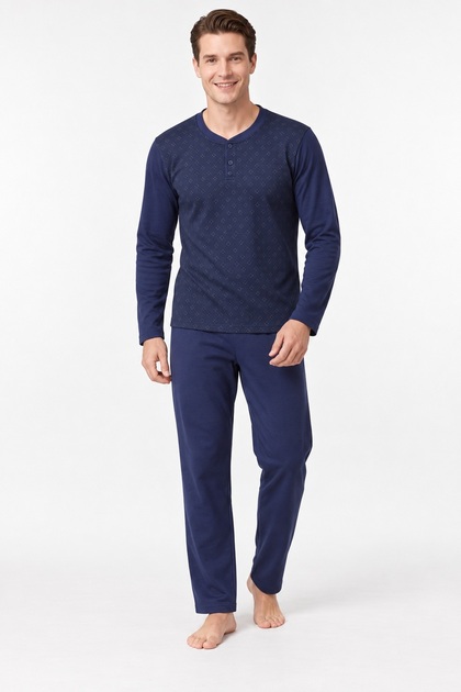 Men's Pajama Set, 100% Cotton, Jacquard, Interlock, Buttoned Collar, Long Sleeve