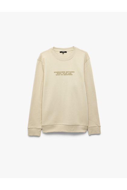 Uzun Kollu Üç İplik Şardonlu Bisiklet Yaka Baskılı Sweatshirt