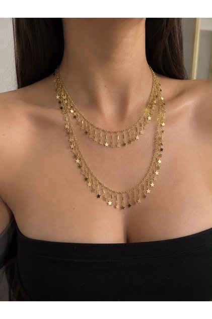 GOLD RENK YILDIZ PULLU SALLANTILI 14K ALTIN KAPLAMA KOLYE