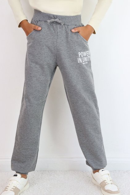Boy's Sweatpants with Pocket and Lettering Printed on the Pocket, with Lacing Accessories, Ages 9-14, Dark Gray Melange