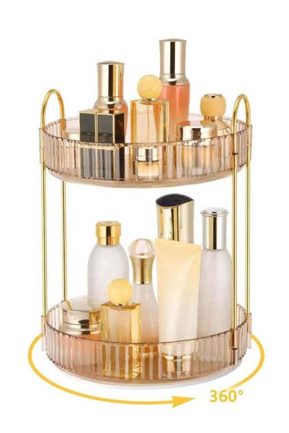 360 Rotating Makeup Organizer for Vanity,Skincare Make Up Organizers Large,Clear Bathroom Counter Organizer for Cosmetics,Lipsticks,Spinning Bathroom Organizer Shelf Holder (Circle, 2 Tier)