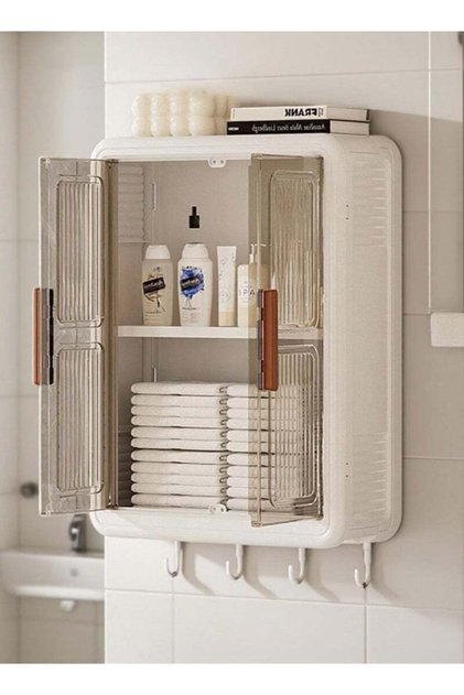 Large Capacity No Drilling Bathroom Storage Shelf Wall-Mounted Bathroom Organizer Rack Dust and Moi