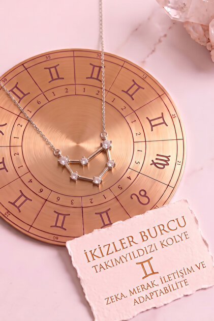 Gümüş Kaplama Yıldız Haritası İkizler Burçu Gemini Çelik Kolye