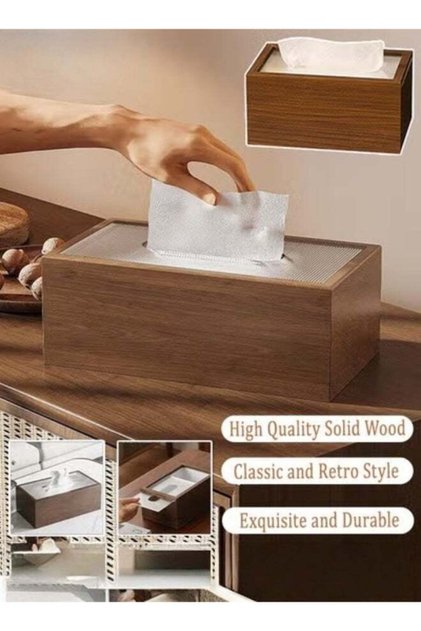 Wood Tissue Box Elegant Classic Style Napkin Tissue Holder with Sliding Lid Tabletop Decor for Liv