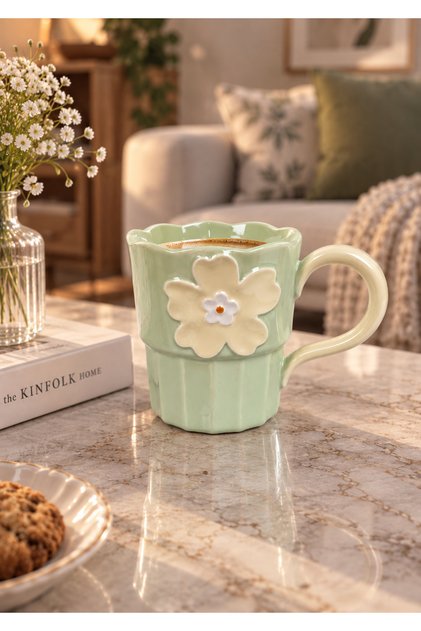 Petal Lüsterli Yeşil Porselen Kupa 360 ML