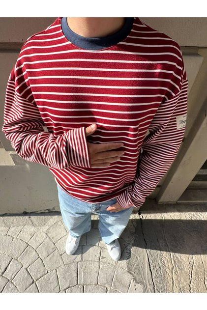Oversize Çizgili Sweatshirt