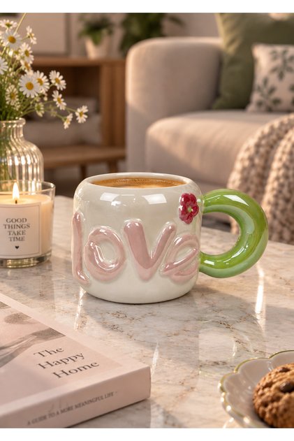 Dear Love Lüsterli Yeşil Porselen Kupa 480 ML