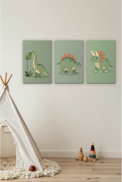 Sevimli Dinozorlar 3'lü Çocuk Tablo Seti