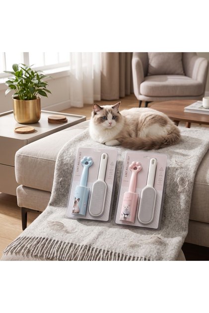 2’li Kedi Köpek Tüy Toplama Seti – Tüy Toplayıcı Rulo ve Mobilya Koltuk Temizleme Aparatı